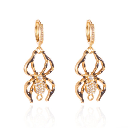 Halloween Enamel Pumpkin Rhinestone Hoop Earrings