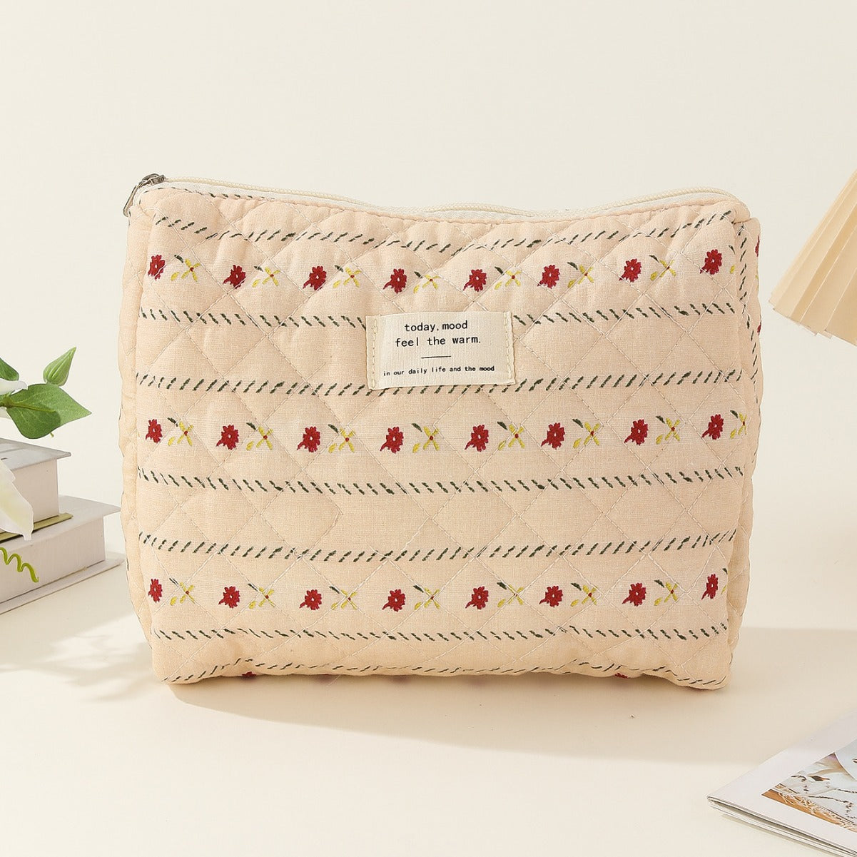 Midi Floral Print Quilted Make Up Bag