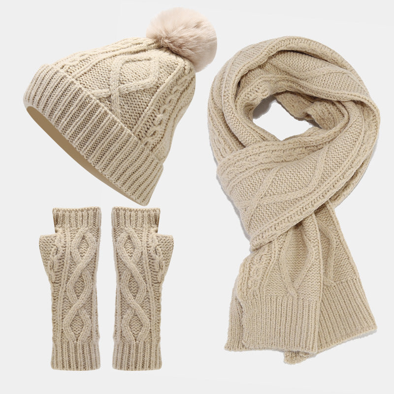 Solid Color Twist Simple Knit Hat & Scarf Sets