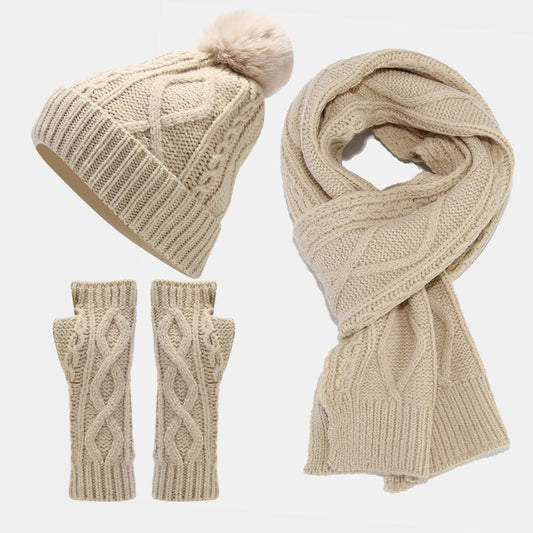 Solid Color Twist Simple Knit Hat & Scarf Sets