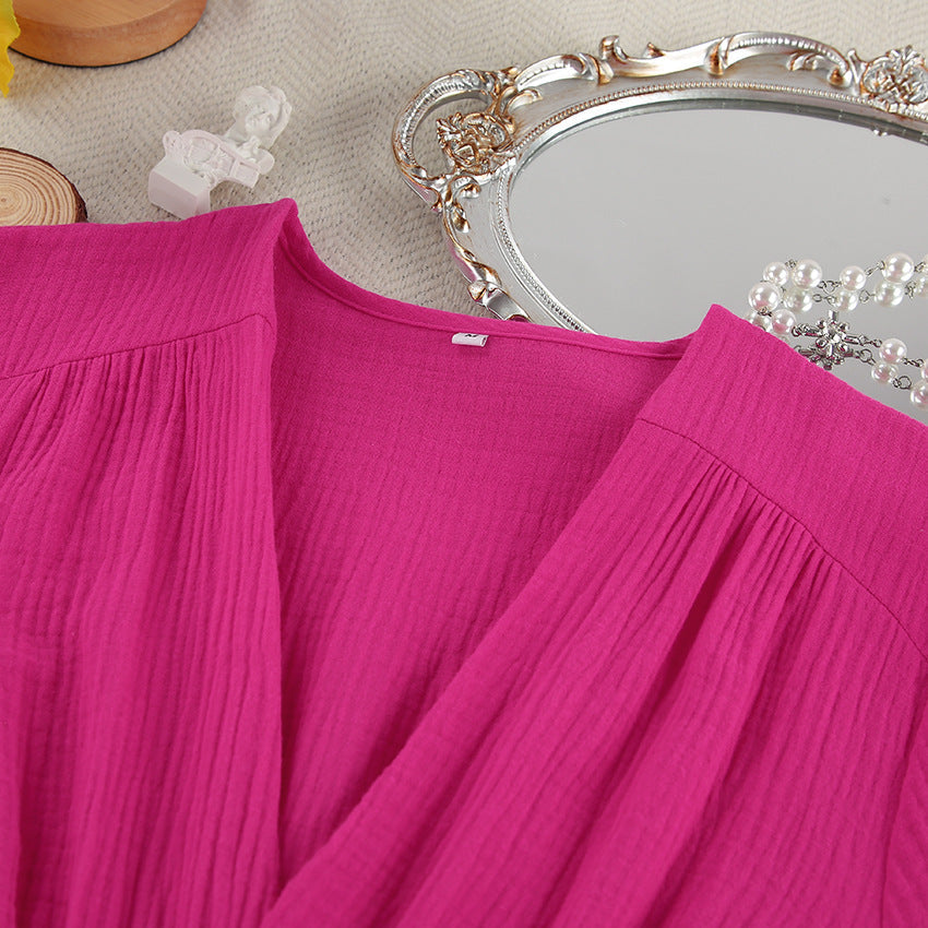 V-Neck Solid Color Loose Homewear Dress