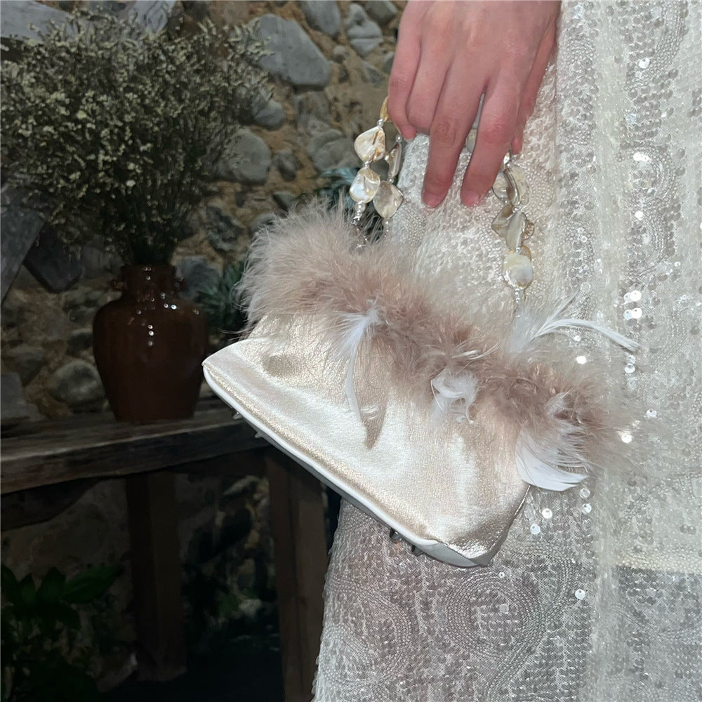 Cute Solid Color Fluffy Crossbody Handbag