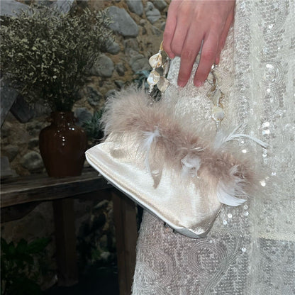 Cute Solid Color Fluffy Crossbody Handbag