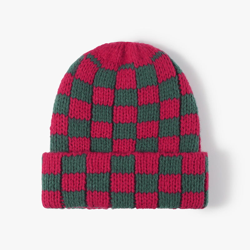 Plaid Contrast Color Warm Knit Beanie