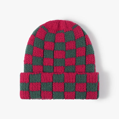 Plaid Contrast Color Warm Knit Beanie