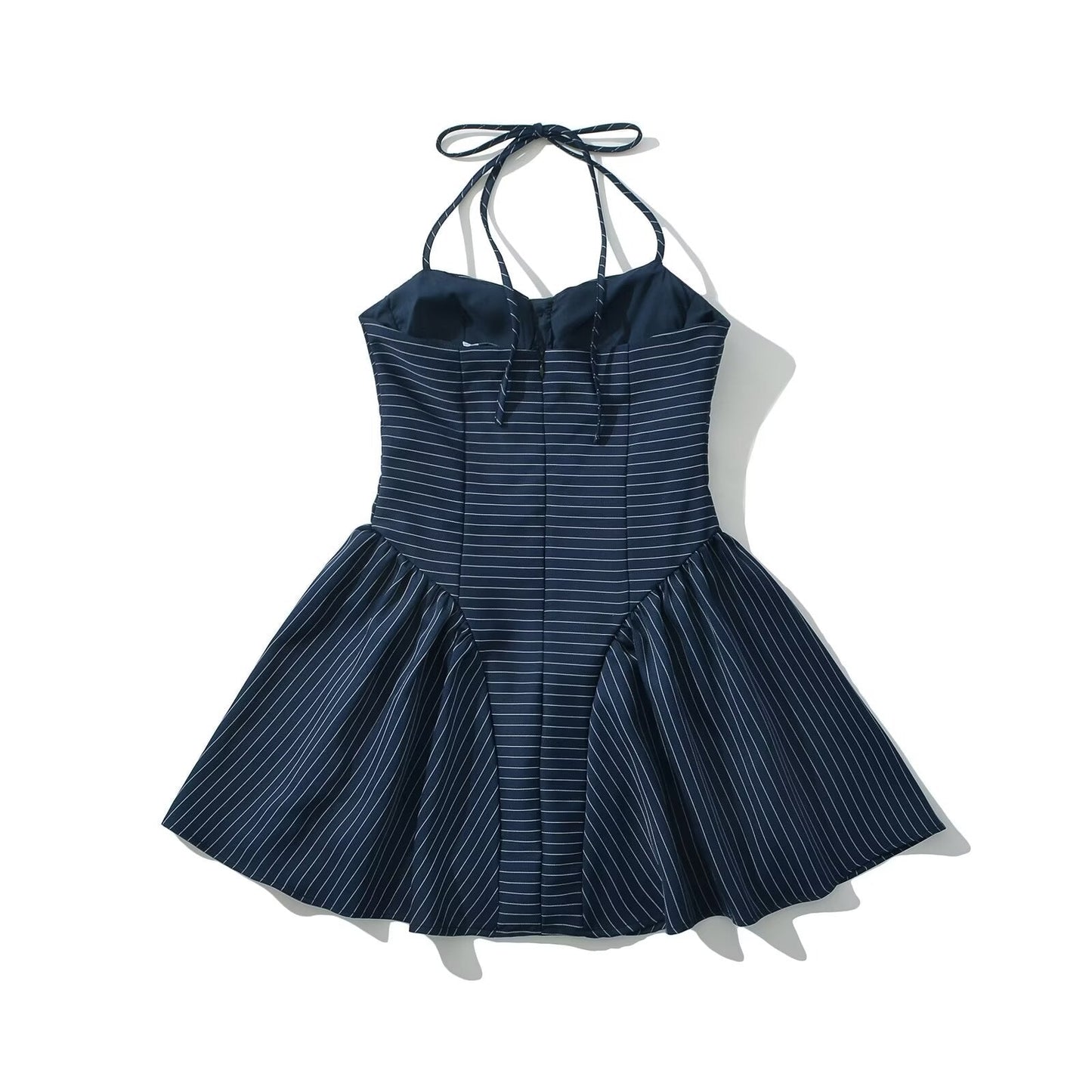 Simple Striped Halter Tie Back Mini Dresses