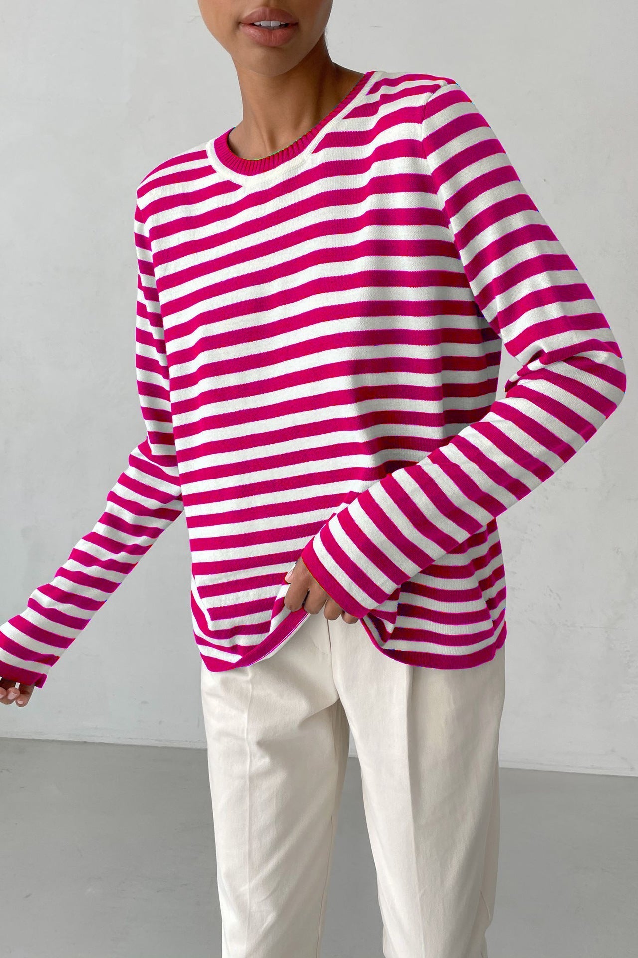 Round Collar Stripe Vintage Sweater