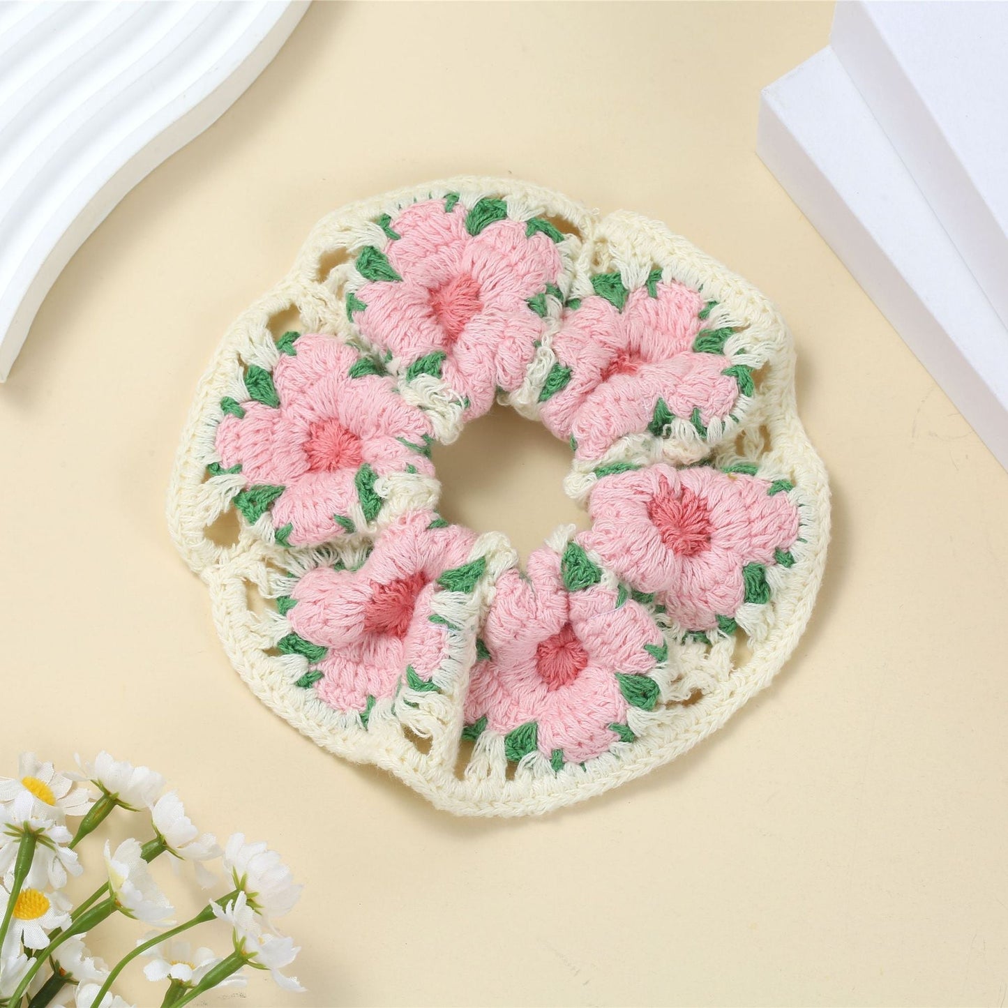 Sweet Colorful Flower Handmade Crochet Scrunchies