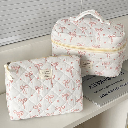 Pink Bow Print Sweet Portable Make Up Bag