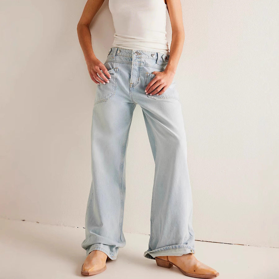 Washed Street Straight Leg Jeans