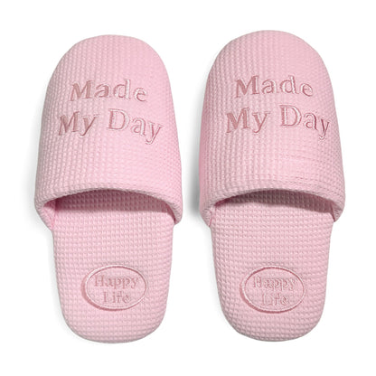 Soft Letter Embroidered Waffle Indoor Slippers