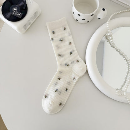 Sweet Floral Hollow Thin Socks