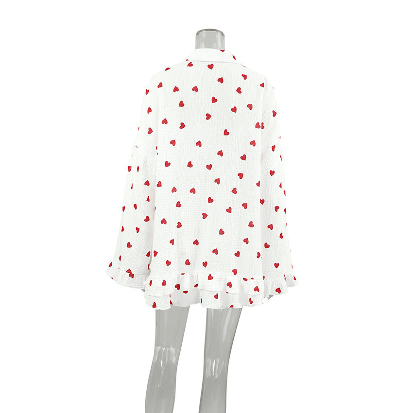 Love Print Flounce Sexy Sleepwear Sets