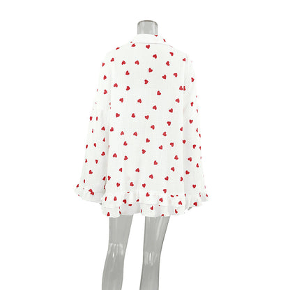 Love Print Flounce Sexy Sleepwear Sets