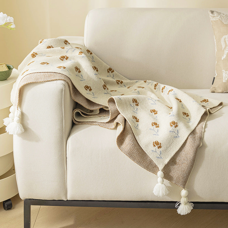 Elegant Floral Print Knit Soft Throw Blanket