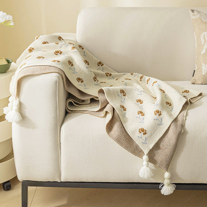 Elegant Floral Print Knit Soft Throw Blanket