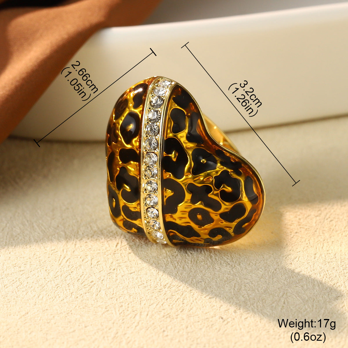 Vintage Enamel Leopard Print Heart Ring