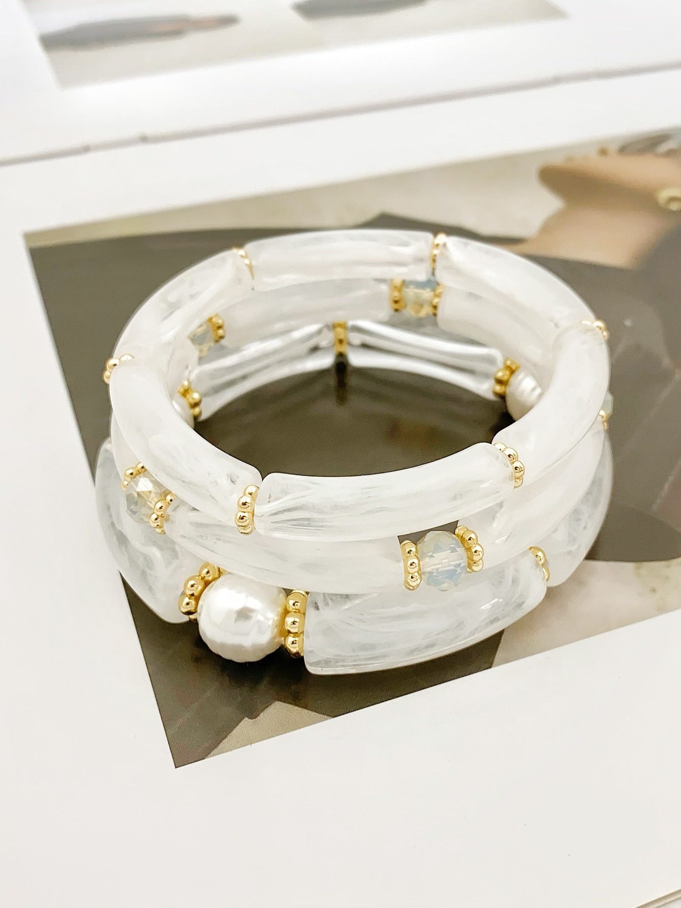 3 Pcs Minimalist Layered Acrylic Bead Bracelets