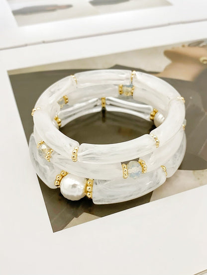 3 Pcs Minimalist Layered Acrylic Bead Bracelets
