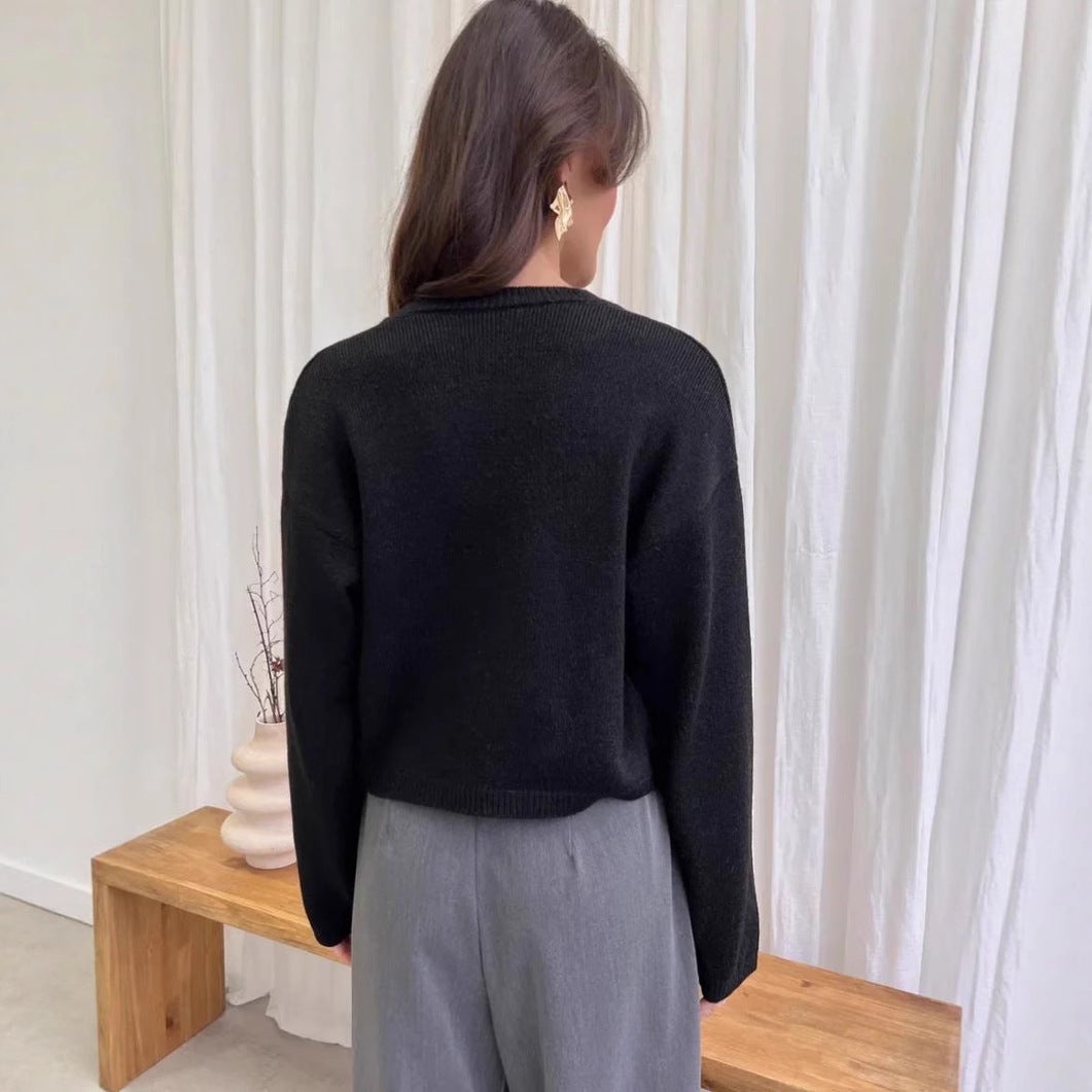 Round Neck Tie Front Long Sleeve Cardigan