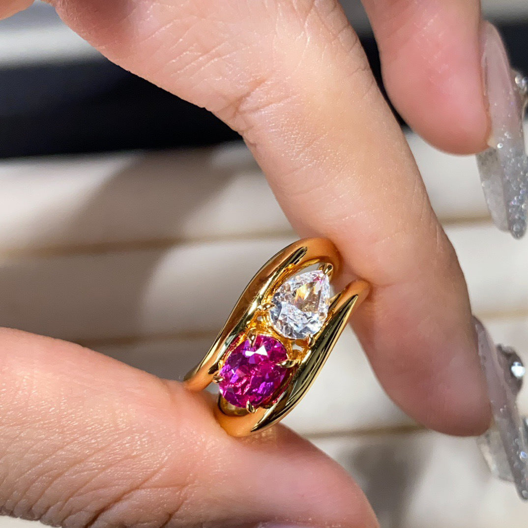 Wavy Double Color Diamond Open Rings