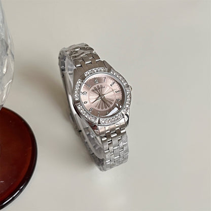 Rhinestone Round Dial Chic Quartz Watch