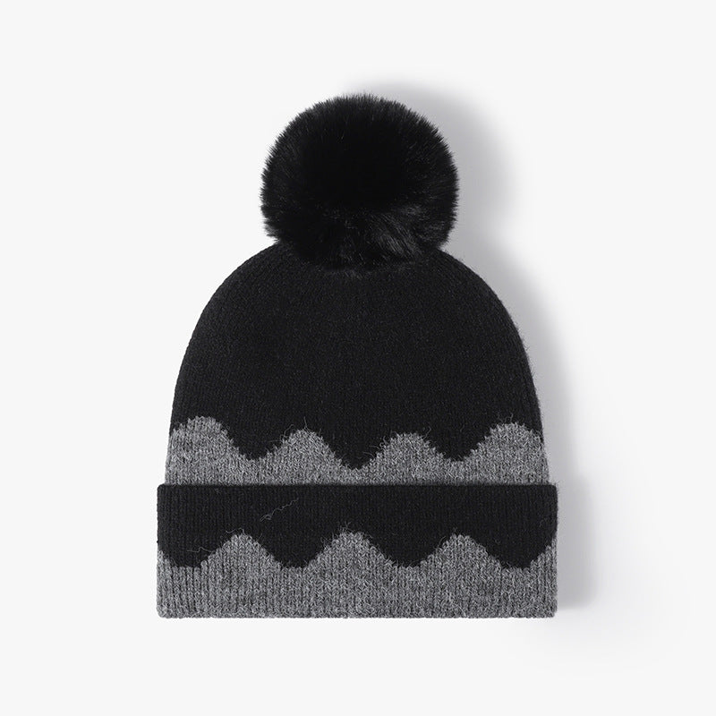 Contrast Color Simple Casual Knit Pom Beanie