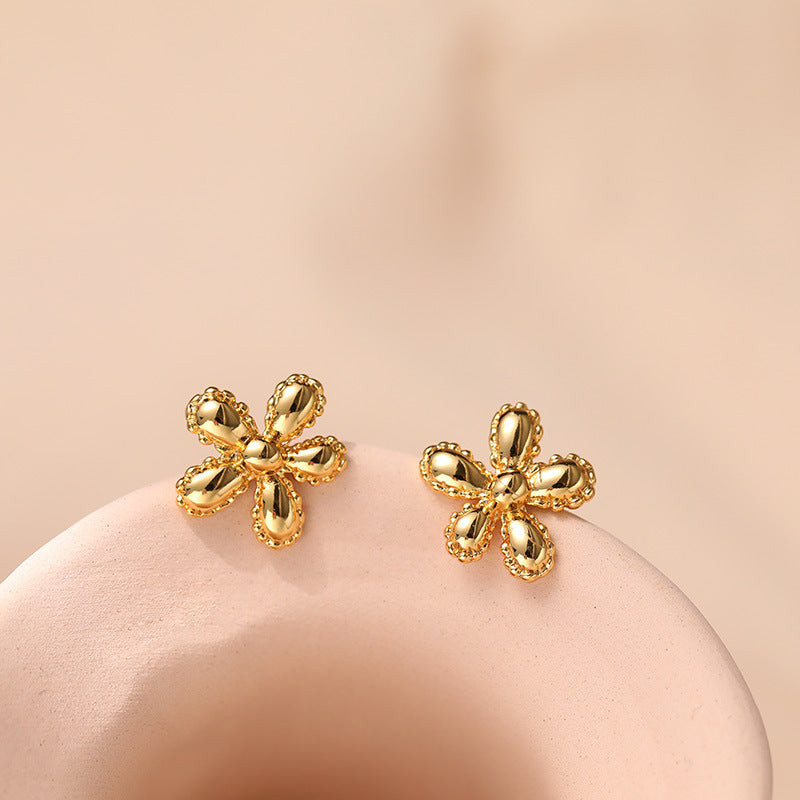 Simple Floral Gold Plated Stud Earrings