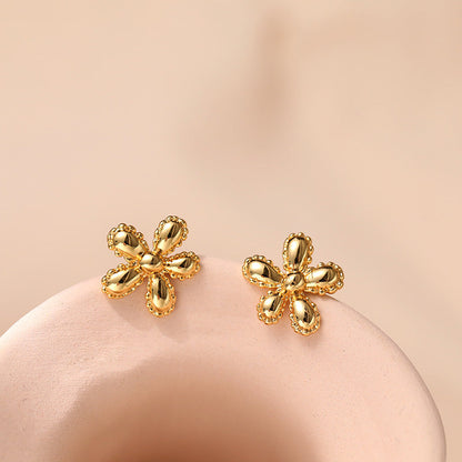 Simple Floral Gold Plated Stud Earrings