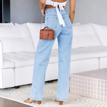 High Waist Denim Pant Straight Leg Jeans