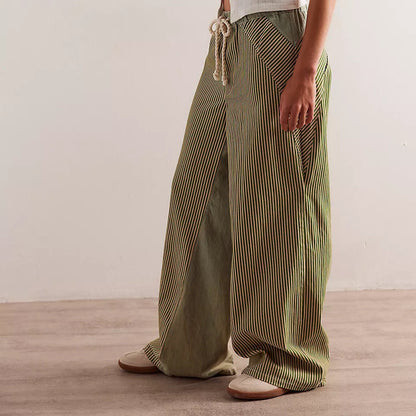 Simple Striped Color Block Wide Leg Pants