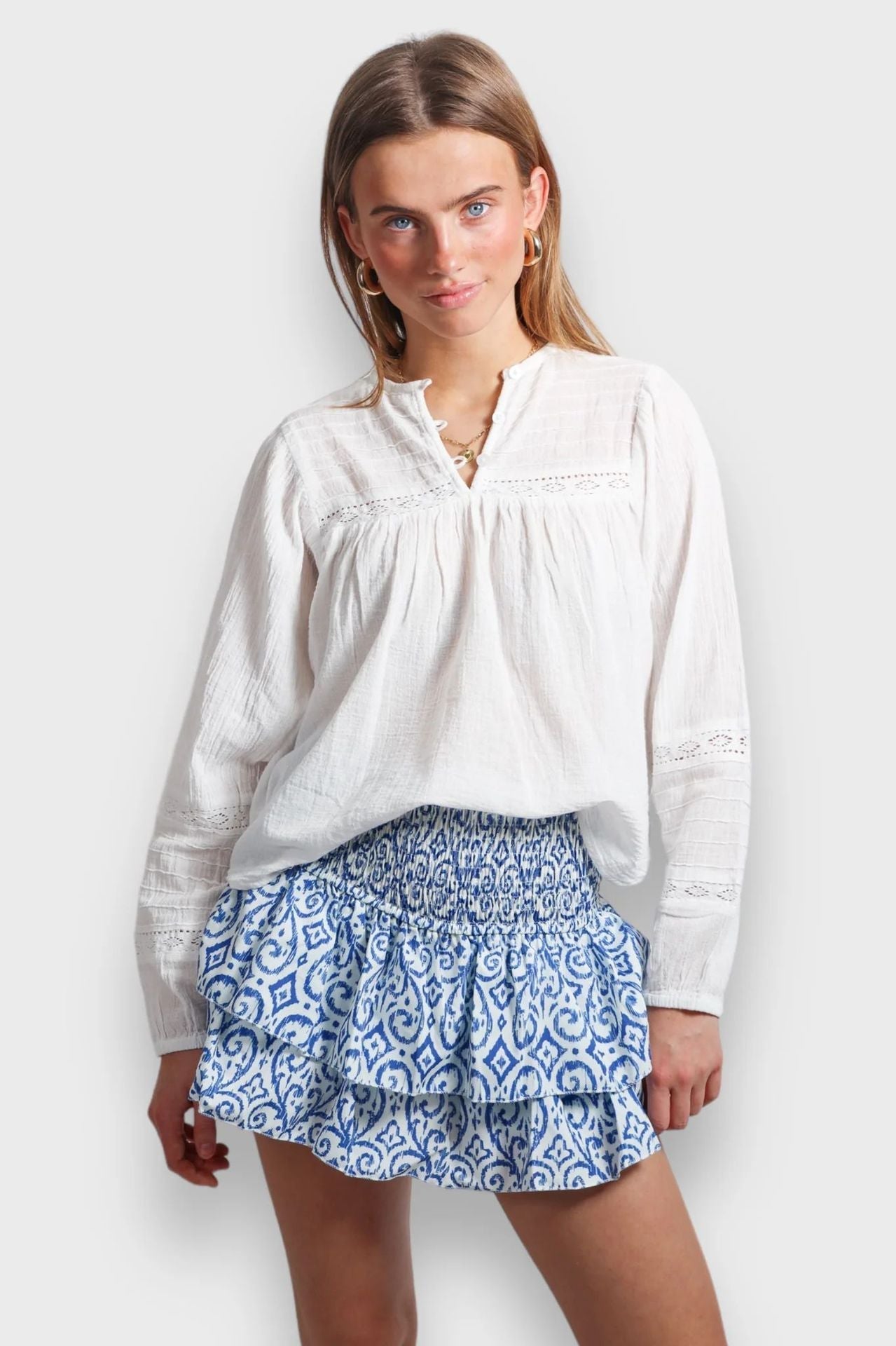 Striped Ruffle Layer Hem Casual Mini Skirts