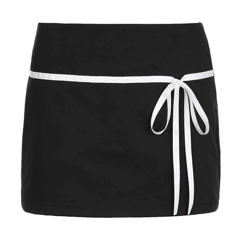 Simple Bow String Wrap Mini Skirt