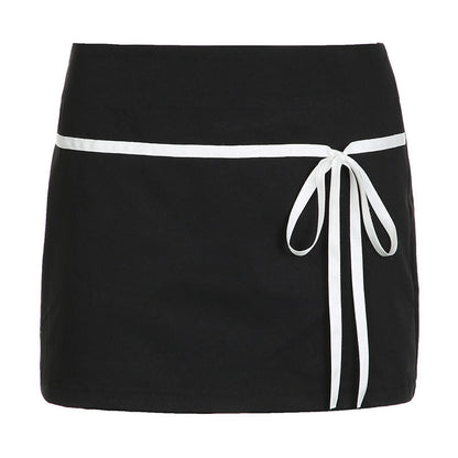 Simple Bow String Wrap Mini Skirt