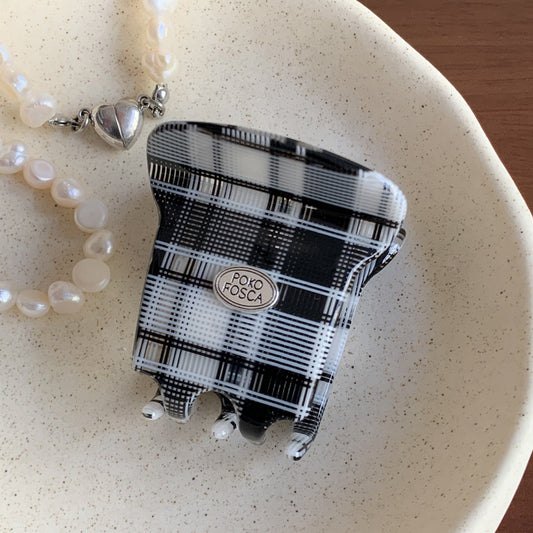 Vintage Color Block Plaid Hair Claw