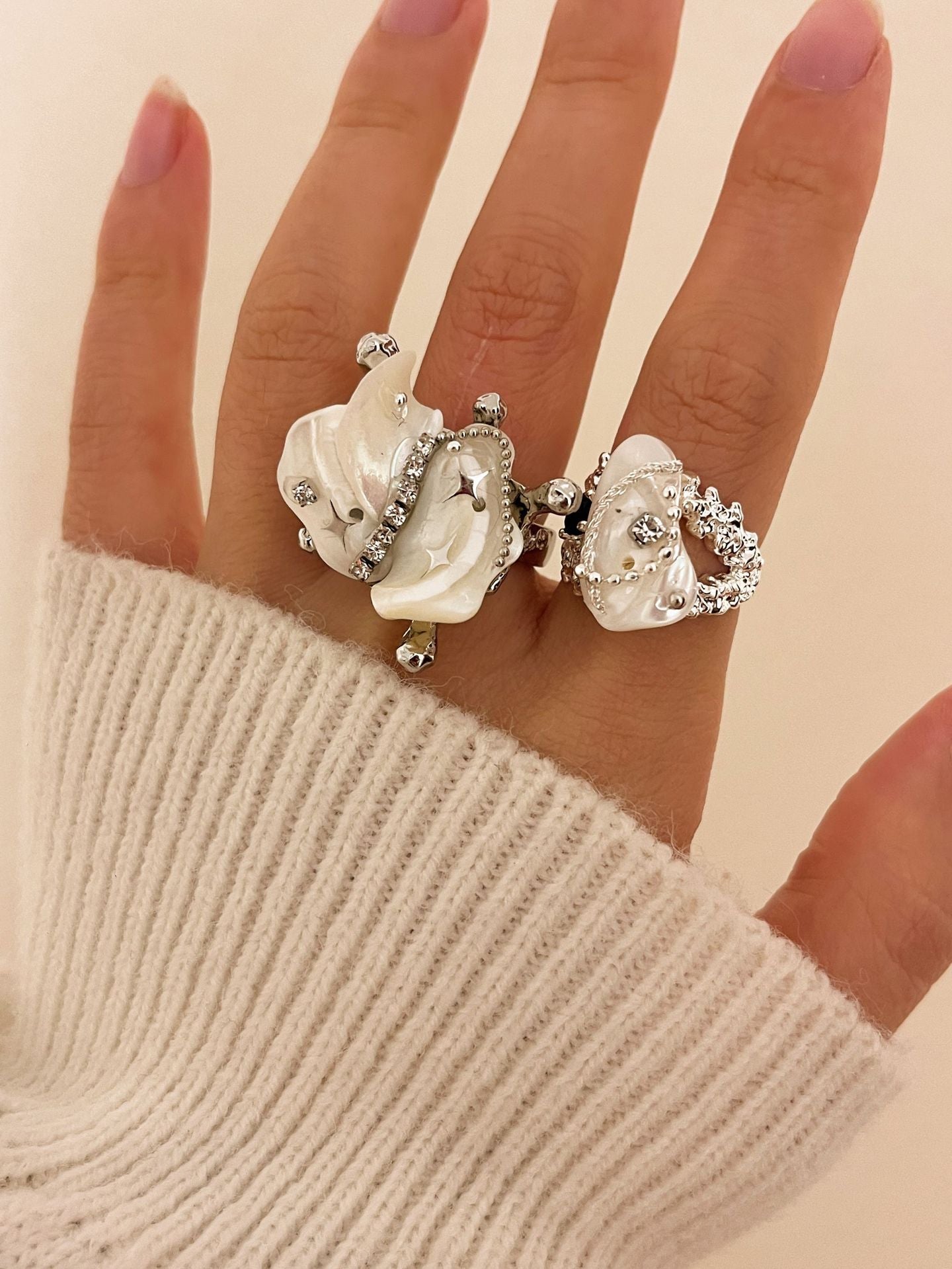 Irregular Rhinestone Shell Stackable Band Ring