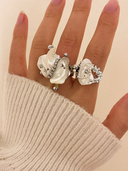 Irregular Rhinestone Shell Stackable Band Ring