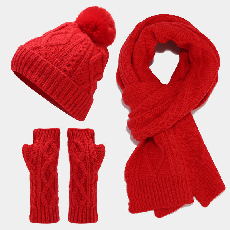 Solid Color Twist Simple Knit Hat & Scarf Sets