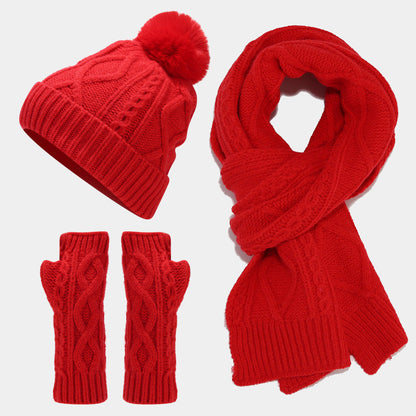 Solid Color Twist Simple Knit Hat & Scarf Sets