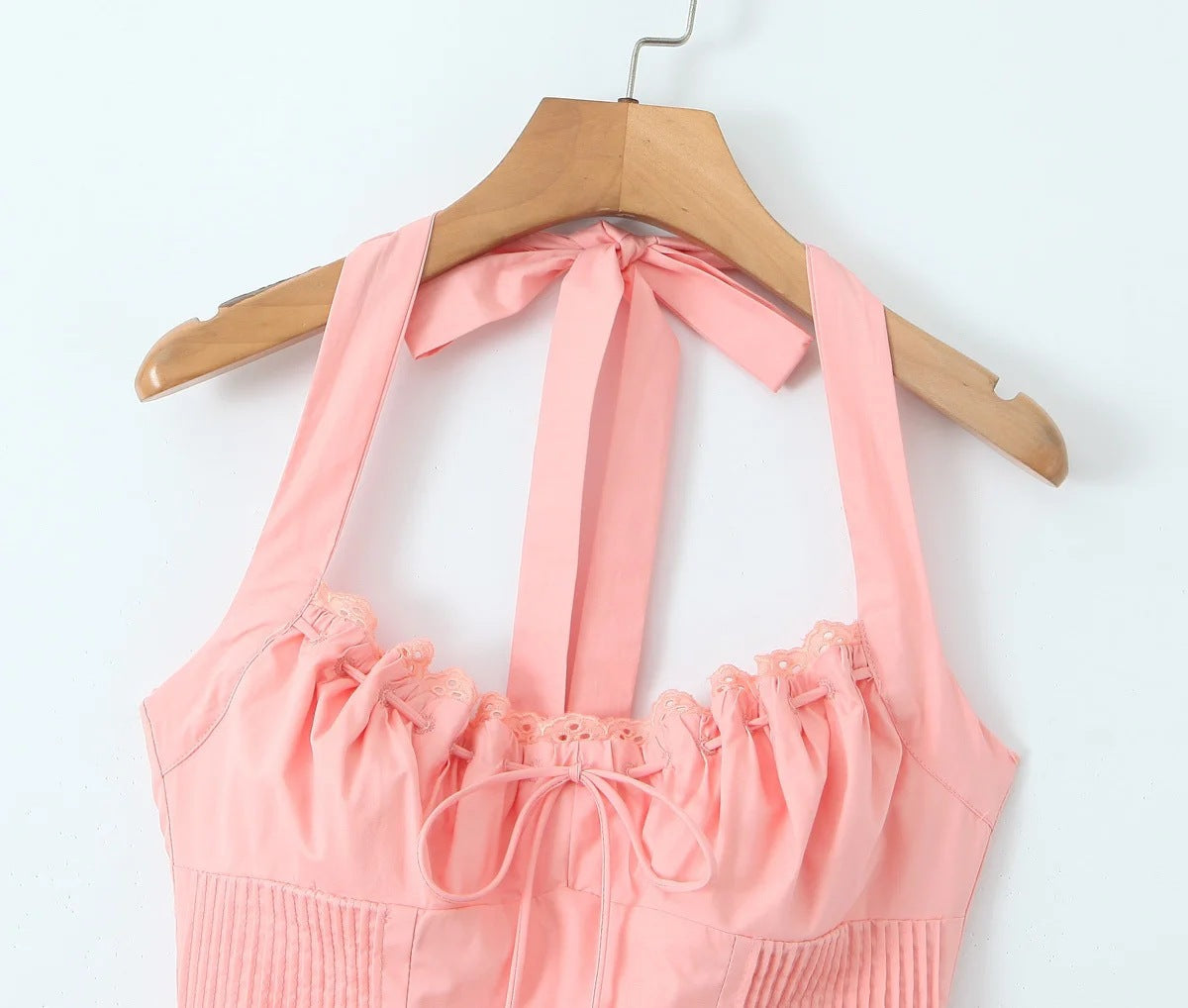 Casual Solid Color Pleated Halte Maxi Dress