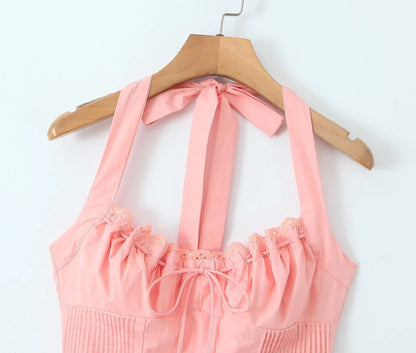 Casual Solid Color Pleated Halte Maxi Dress