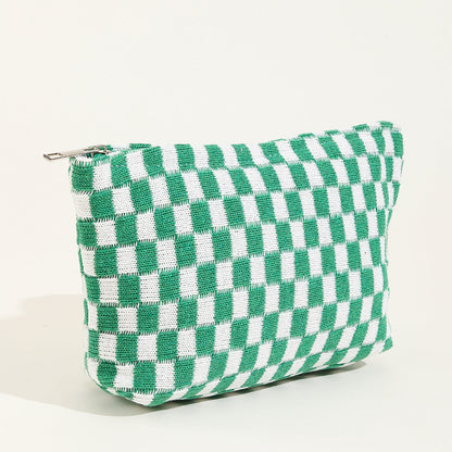 Plaid Color Block Lage Capacity Make Up Bag