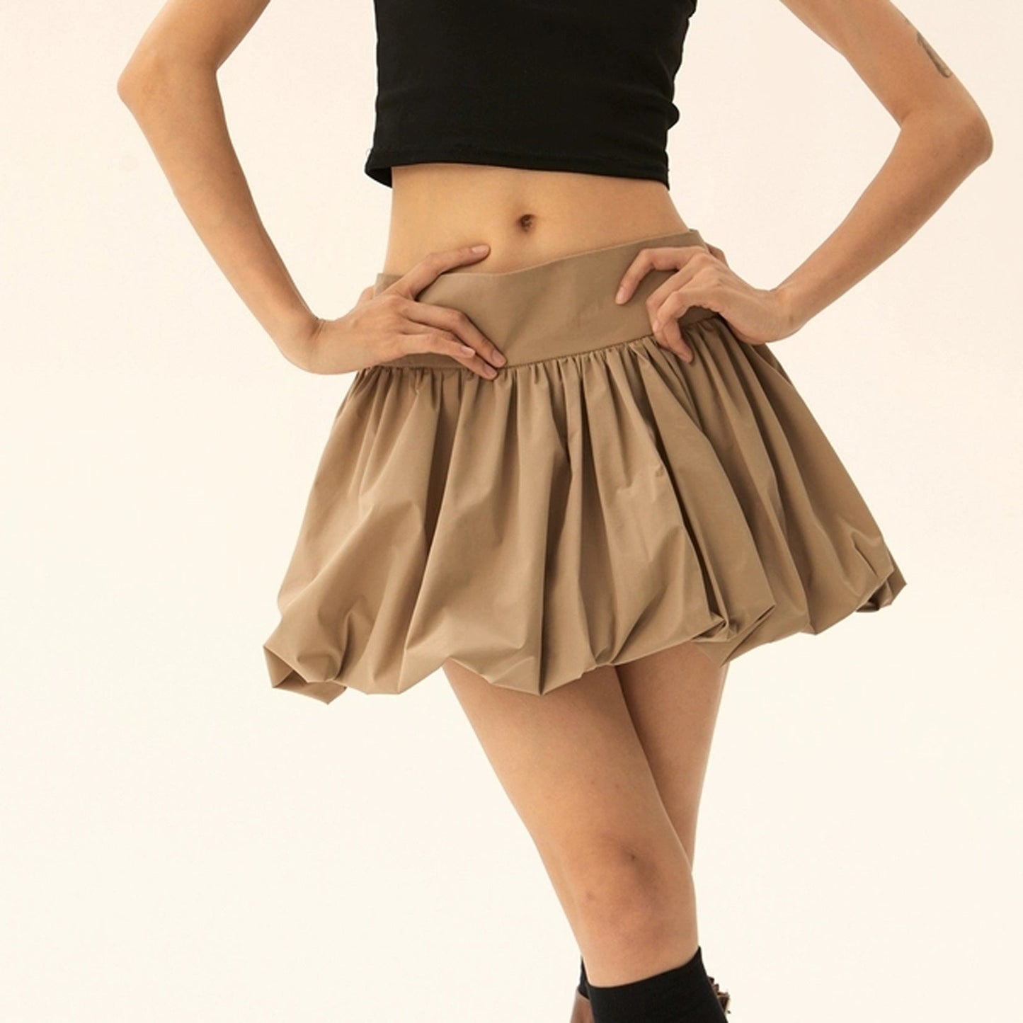 Sweet Solid Color Hem Puff Mini Skirts