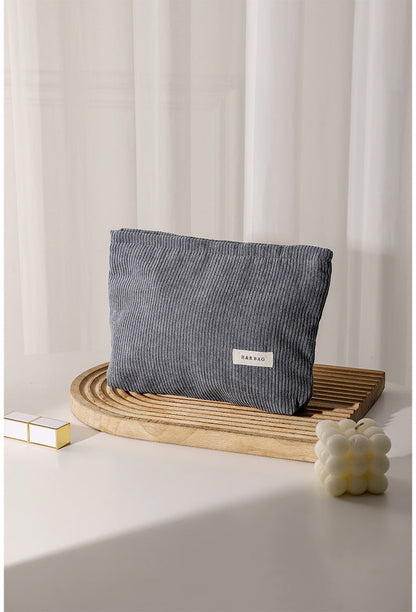 Simple Solid Color Corduroy Cosmetic Bag