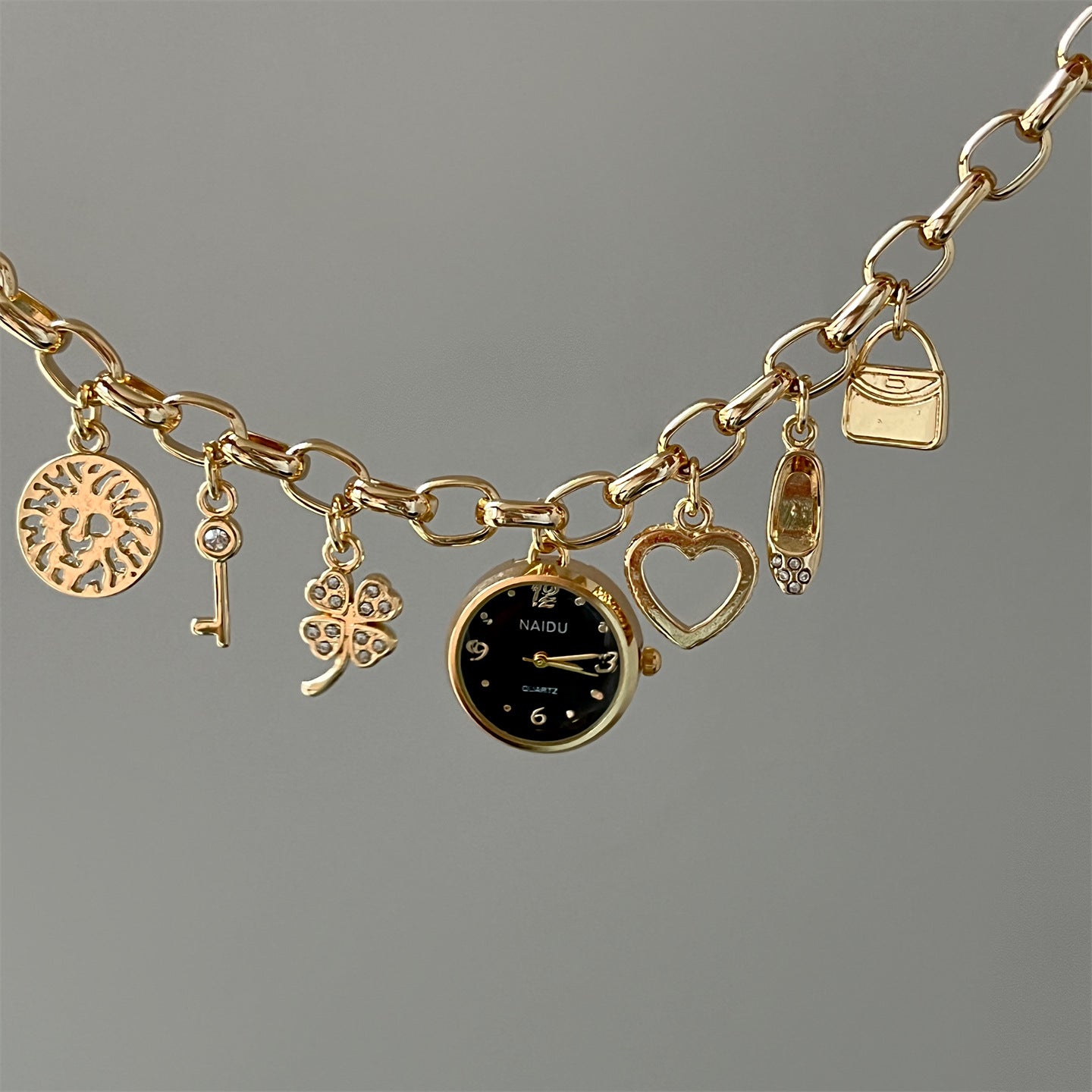 Heart Pendant Charm Bracelet Quartz Watch