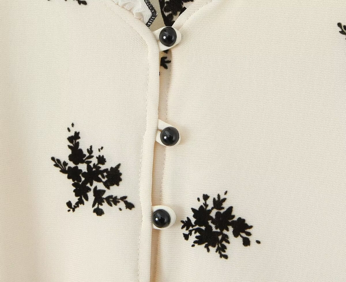 Floral Print V-Neck Lace Cardigan Blouse