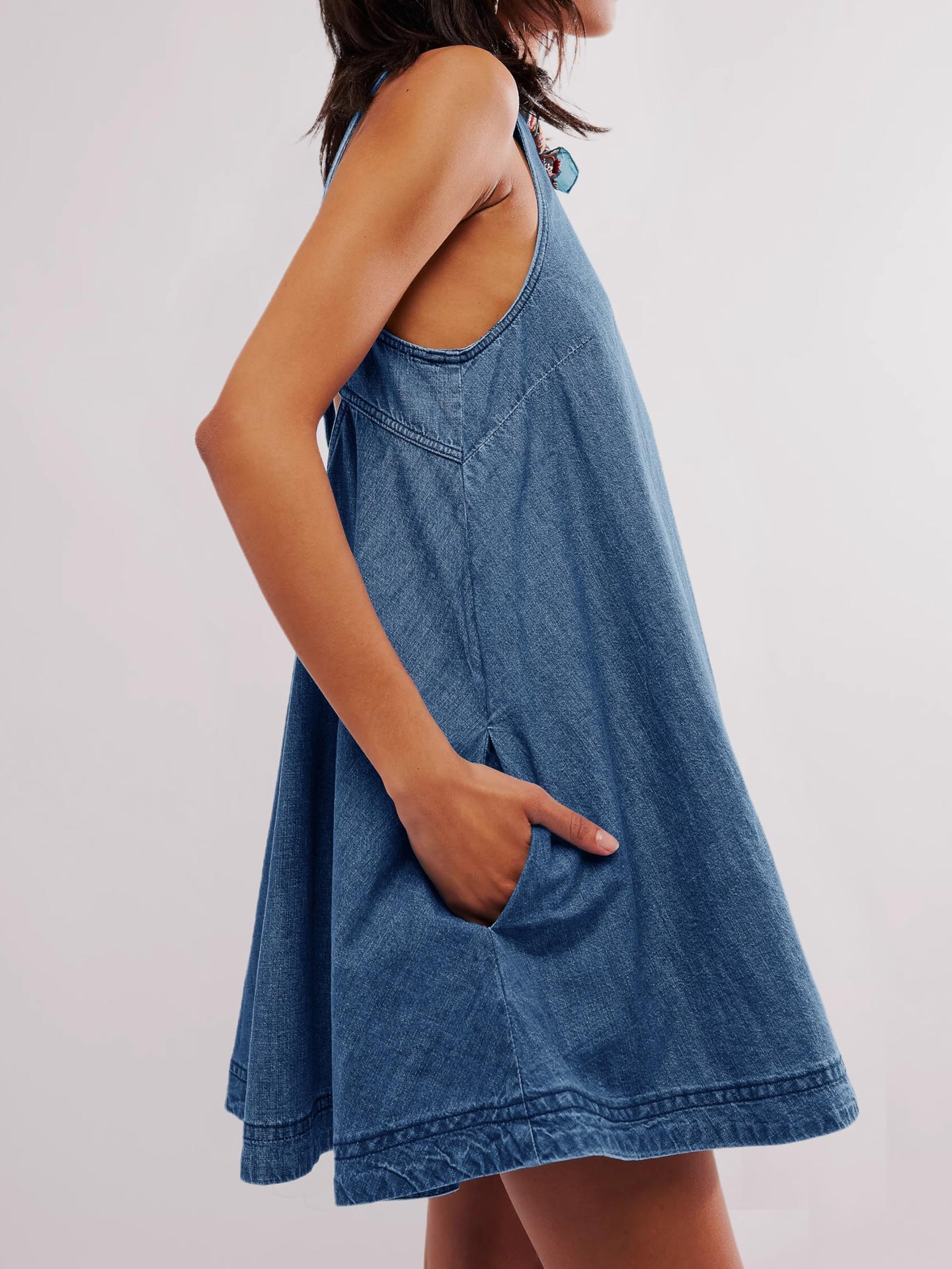 Denim Round Neck Sleeveless Mini Dress