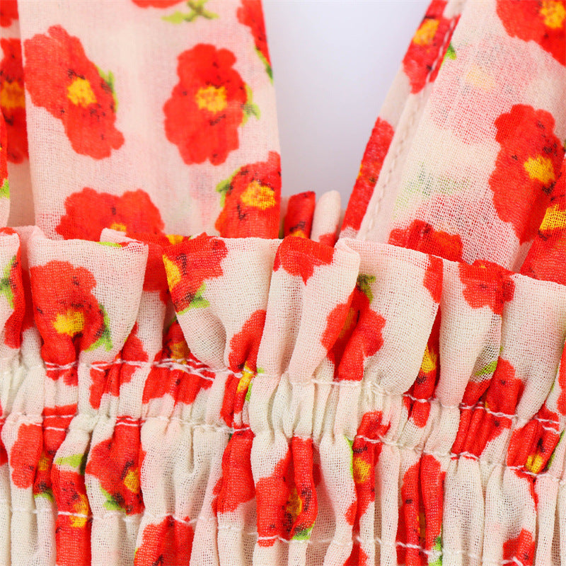 Cute Floral Print Smocked Ruffle Mini Dress