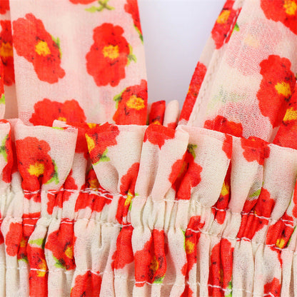 Cute Floral Print Smocked Ruffle Mini Dress