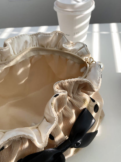 Corduroy Cherry Bow Cosmetic Bag